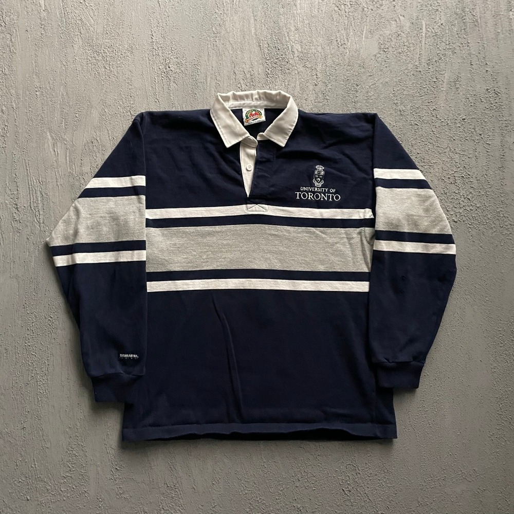 Vintage University of Toronto Rugby Shirt Mens XL Navy Blue 90s Barbarian